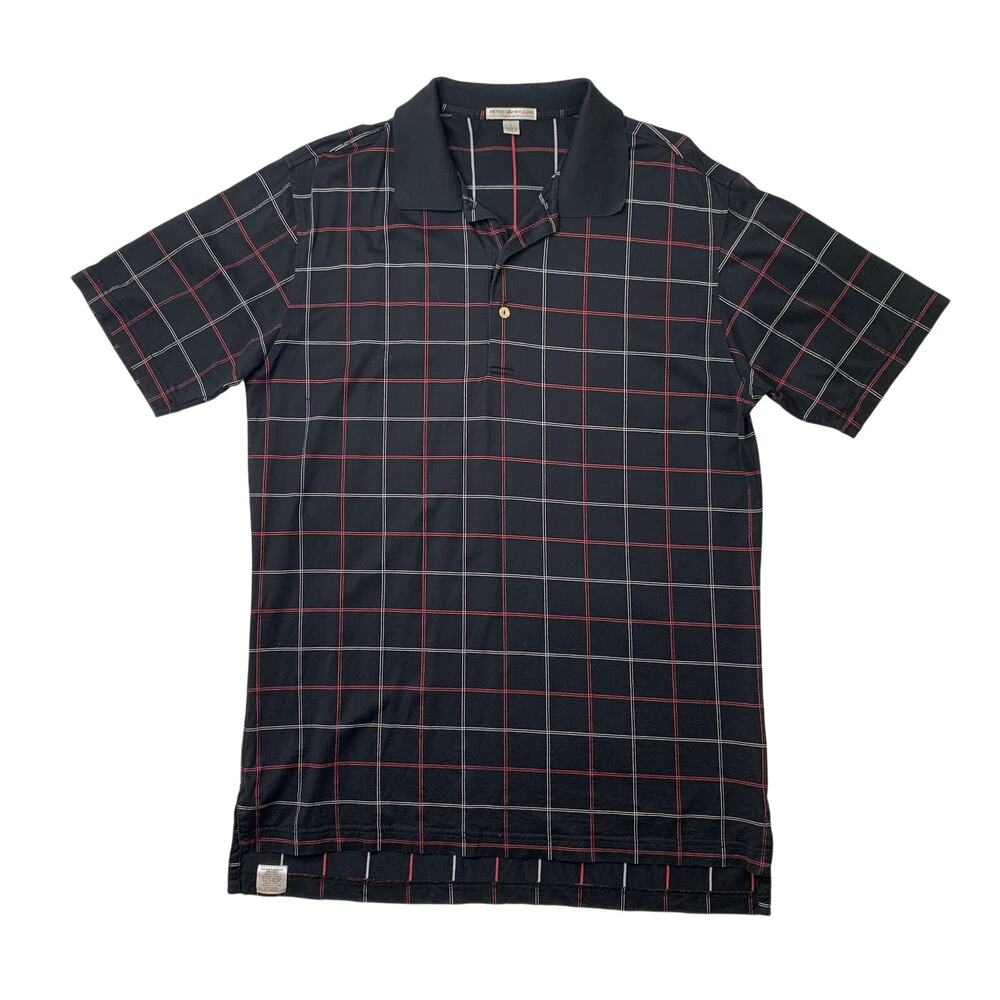 Vintage Peter Millar Shirt Mens Large Black Cotton Tailored Fit Windowpane Golf